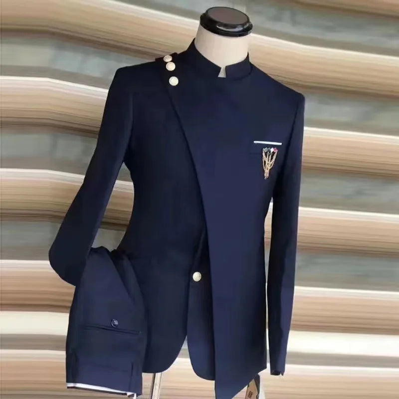2026 Formal Banquet Slim Fit Blazer Pants 2 Pieces Evening Dinner Elegant Male Costumes Classic Tunic Suit Set For Men
