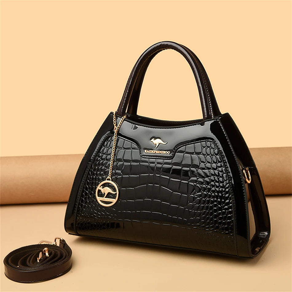 Luxury Patent Leather Handbags for Women Designer Crocodile Pattern Women's Shoulder Crossbody Bag Hobos Ladies Messenger Stone