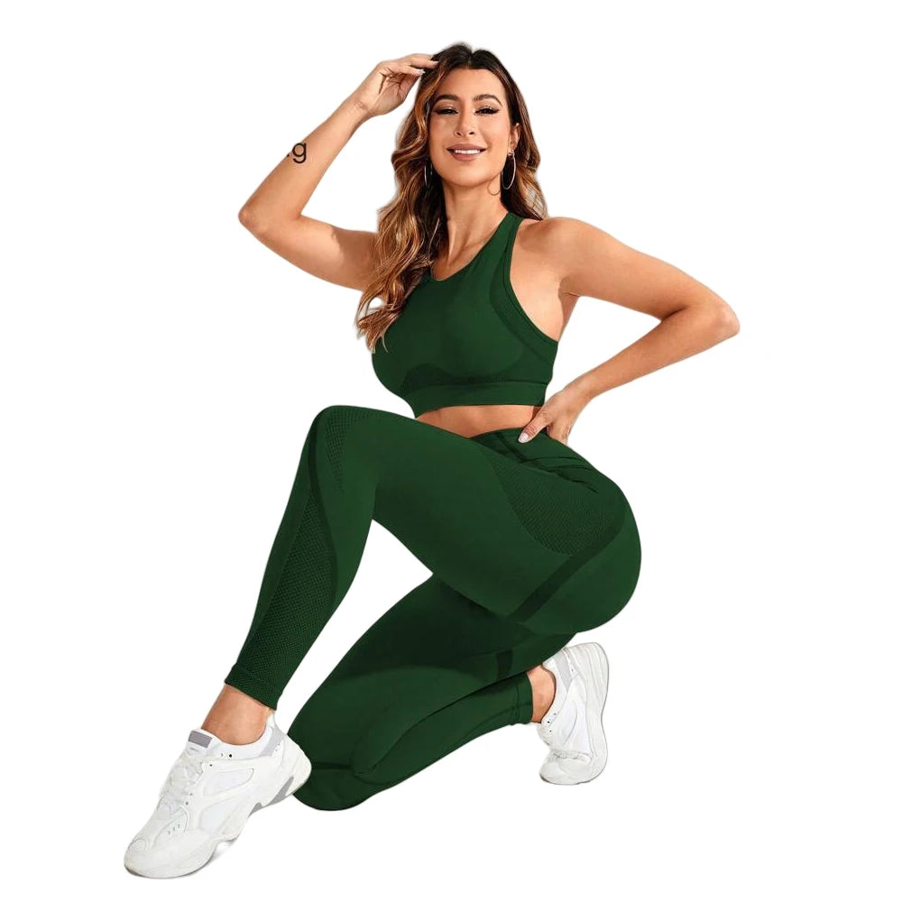 2-Piece Suit, Women's Yoga Suit, Beautiful Back High Waist Trousers Combination, Seamless Super Elastic Ideal Gym Clothing