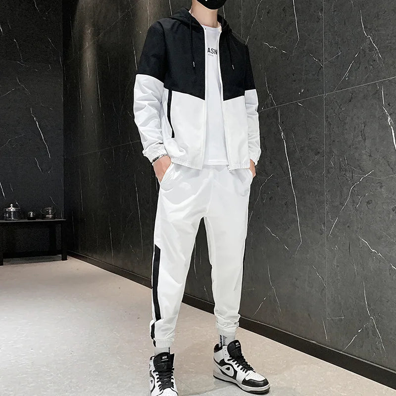 M-6XL New Men's Sportswear Set from Japan South Korea Autumn Casual Wear Men's Hooded Jacket Leg Tied Pants Trendy Casual Suit