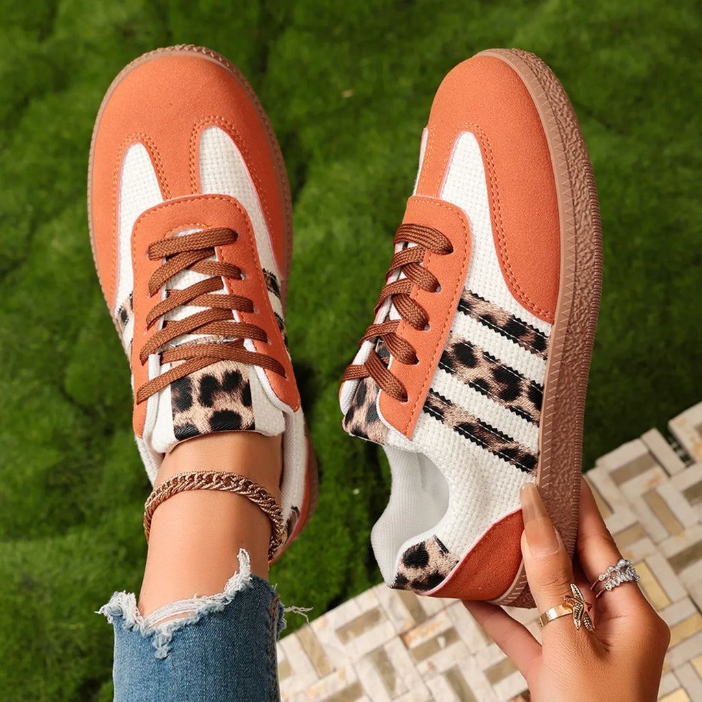 Women Sneakers 2026 New Fashion Leopard Striped Designer Shoes Lace Up Soft Soled Loafers Casual Comfortable Female Sneakers