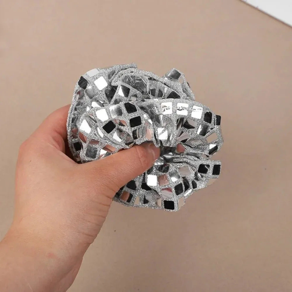 6pcs Square Sequin Sequin Hair Rope Retro Disco Pleated Design Rubber Bands Set Ponytail Holder Super Shiny