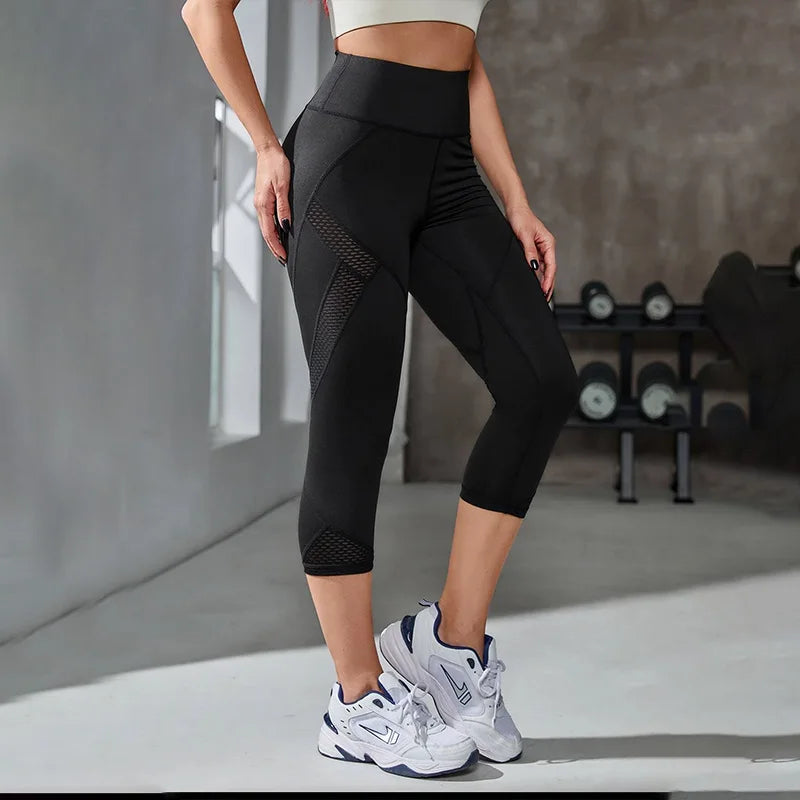 Mesh High Waist Yoga Pants Capri Leggings for Women Tummy Control Workout Capri Leggings for Women