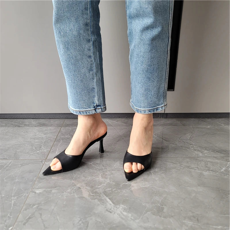 FEDONAS Ins Big Size Women Genuine Leather High Heels Sandals Sexy Pointed Toe Party Wedding Summer Shoes Prom Pumps