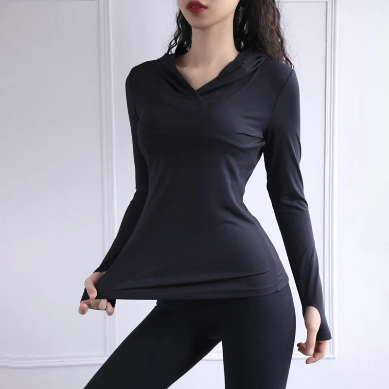2025 Thumb Hole Quick-Dry Hoodies Women Back Mesh Breathable Fitness Hooded Shirts Woman Loose Fit Casual Sports Wear T-Shirts