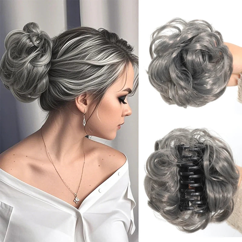 Synthetic Messy Bun Claw Clip Hair Hairpieces 6 Inch Curly Wavy Chignon Hair Extensions Messy Updo Hair Accessories For Women