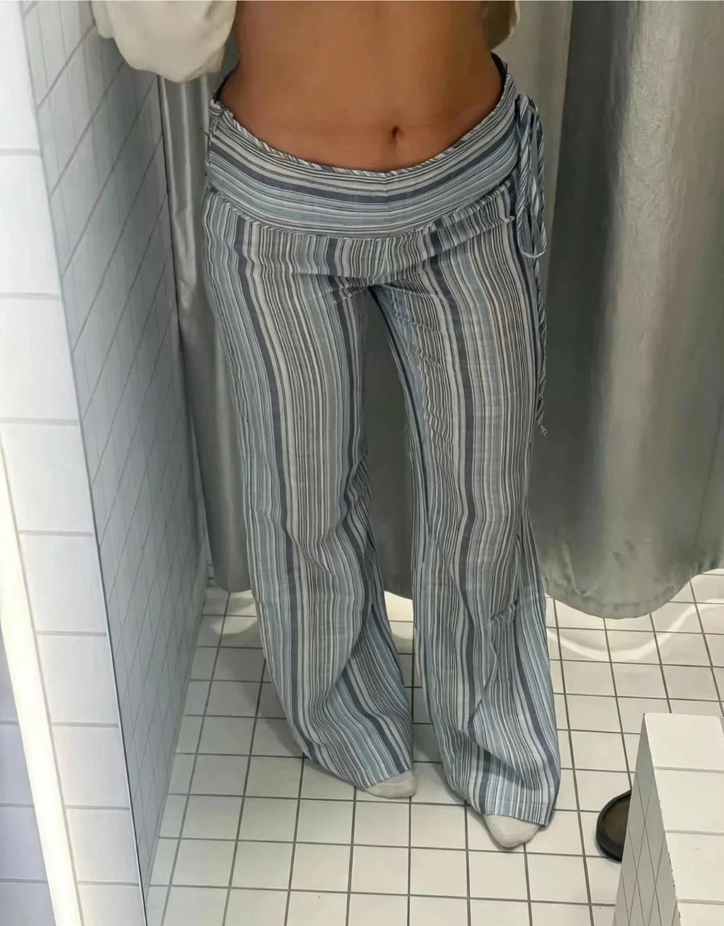Pants Leg Stripe Women Trousers Adjustable Waist Wrap Loose Summer Floor Length Boho Palazzo Trousers Women Outfit For Women