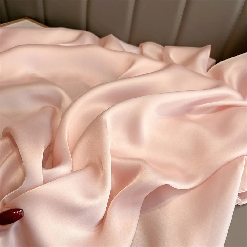 2024 Luxury Brand Silk Scarf for Women Large Shawl Wrap Headband Solid Design Hijab Beach Stoles Female Foulard Echarpe Bandana