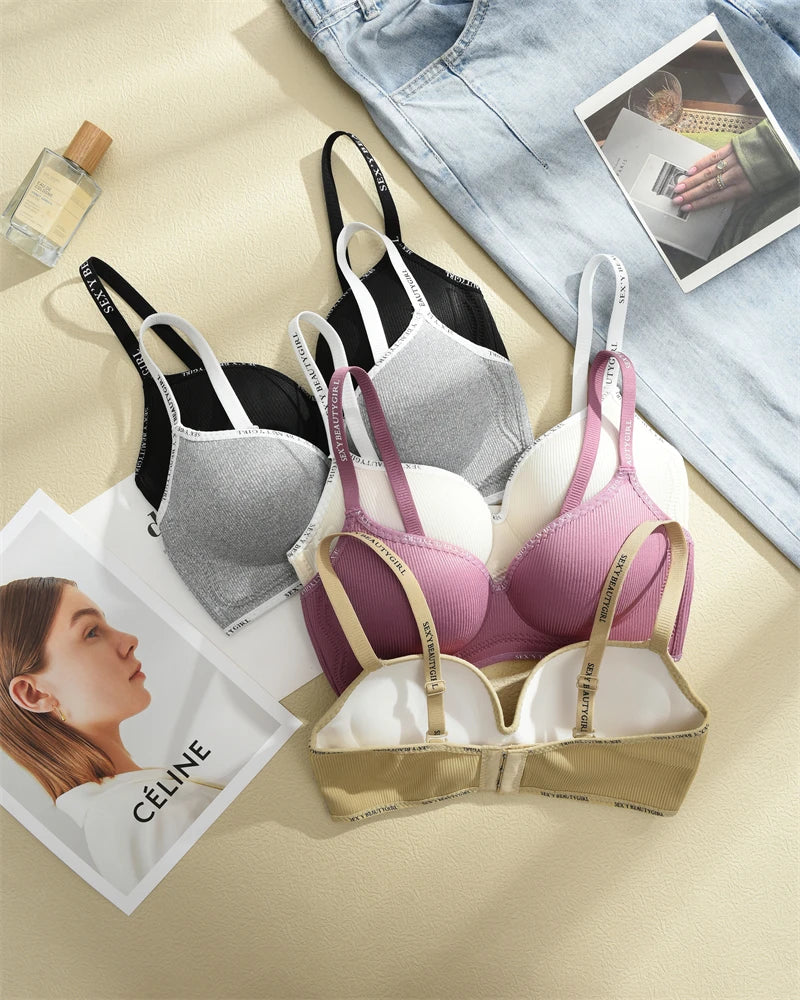FINETOO Thickened Push-Up Bra for Women No Steel Padded Brassiere Anti-Sagging Underwear Sexy Backless Gather Bralette Lingerie