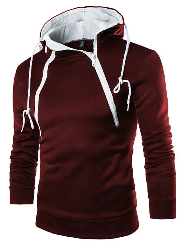 Men's Hoodies Long Sleeve Sweatshirts for Men Zipper Hooded Pullover High Neck Mens Sweatshirt Top Jacket Coat Black Sweater