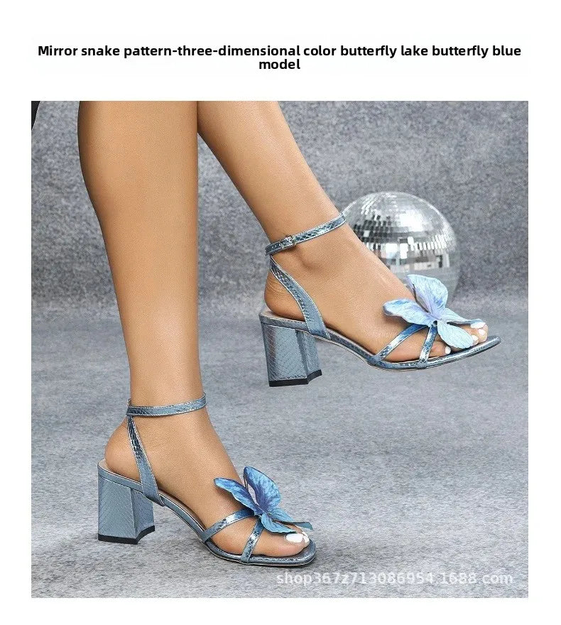 Ladies High Heels 3D Orchid Square Head Chunky Heel Spring Summer Fashion Party Wedding Campus Apricot Sandals Roman Style