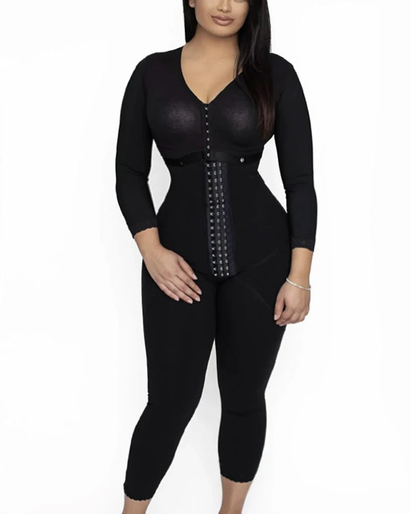 Women Full Body Shaper Colombian Shapewear Bodysuit PostpartumTummy Control Long Sleeve Faja With Bra Butt Lifter Plus Size