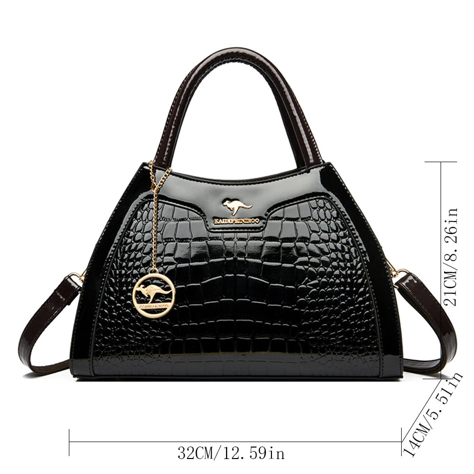 Luxury Patent Leather Handbags for Women Designer Crocodile Pattern Women's Shoulder Crossbody Bag Hobos Ladies Messenger Stone