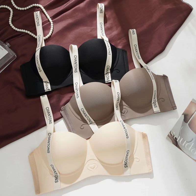 Seamless Underwear Women's Small Breasts Push Up And Without Wire Rings To Shrink Side Breasts Letter Strap Bra