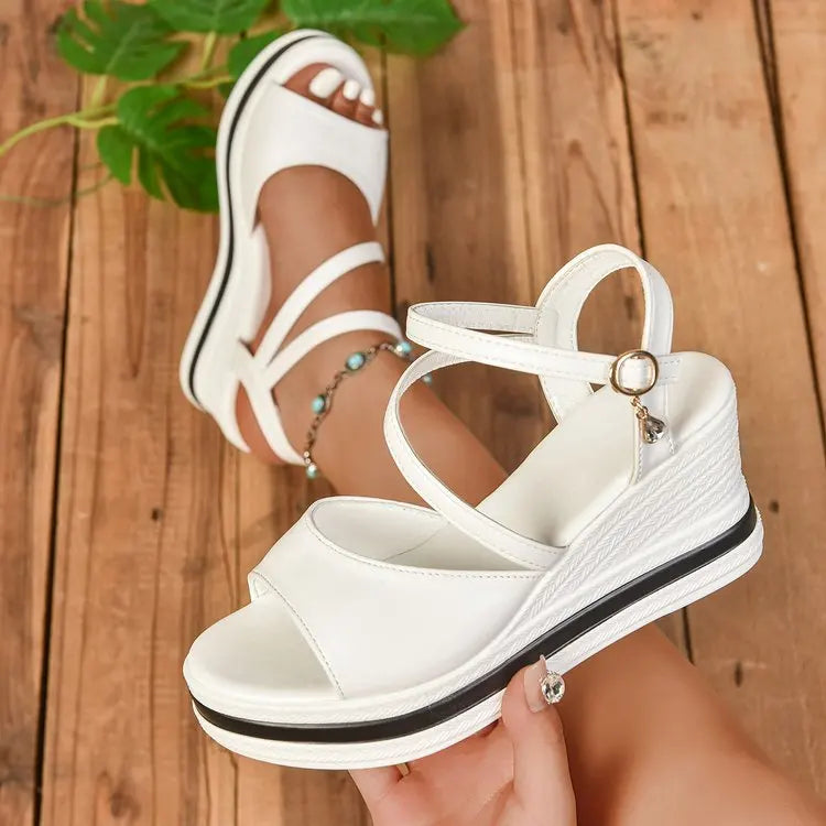 2026 Buckle Strap Women's Sandals Open Toe Wedge Heel Fashion Platform Summer Casual Sandals Comfortable Plus Size Shoes Ladies
