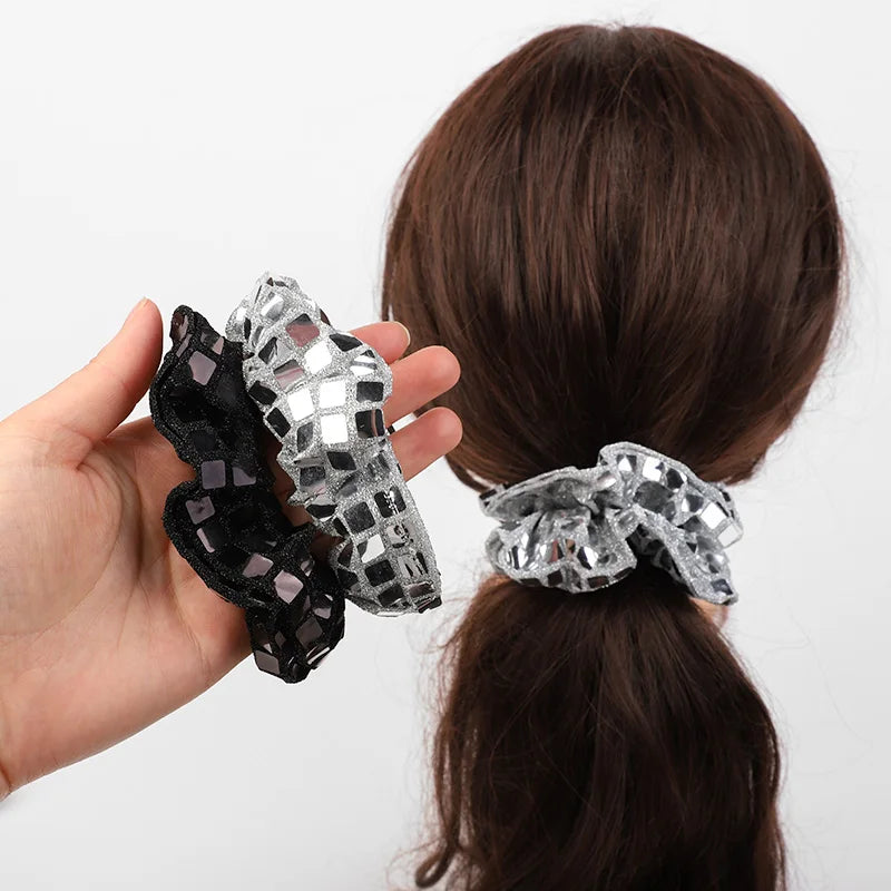 6Pcs Sequin Disco Ball Hair Ties Band for Girls 70s Music Birthday Bachelorette Wedding Party Theme Favors Hair Accessories
