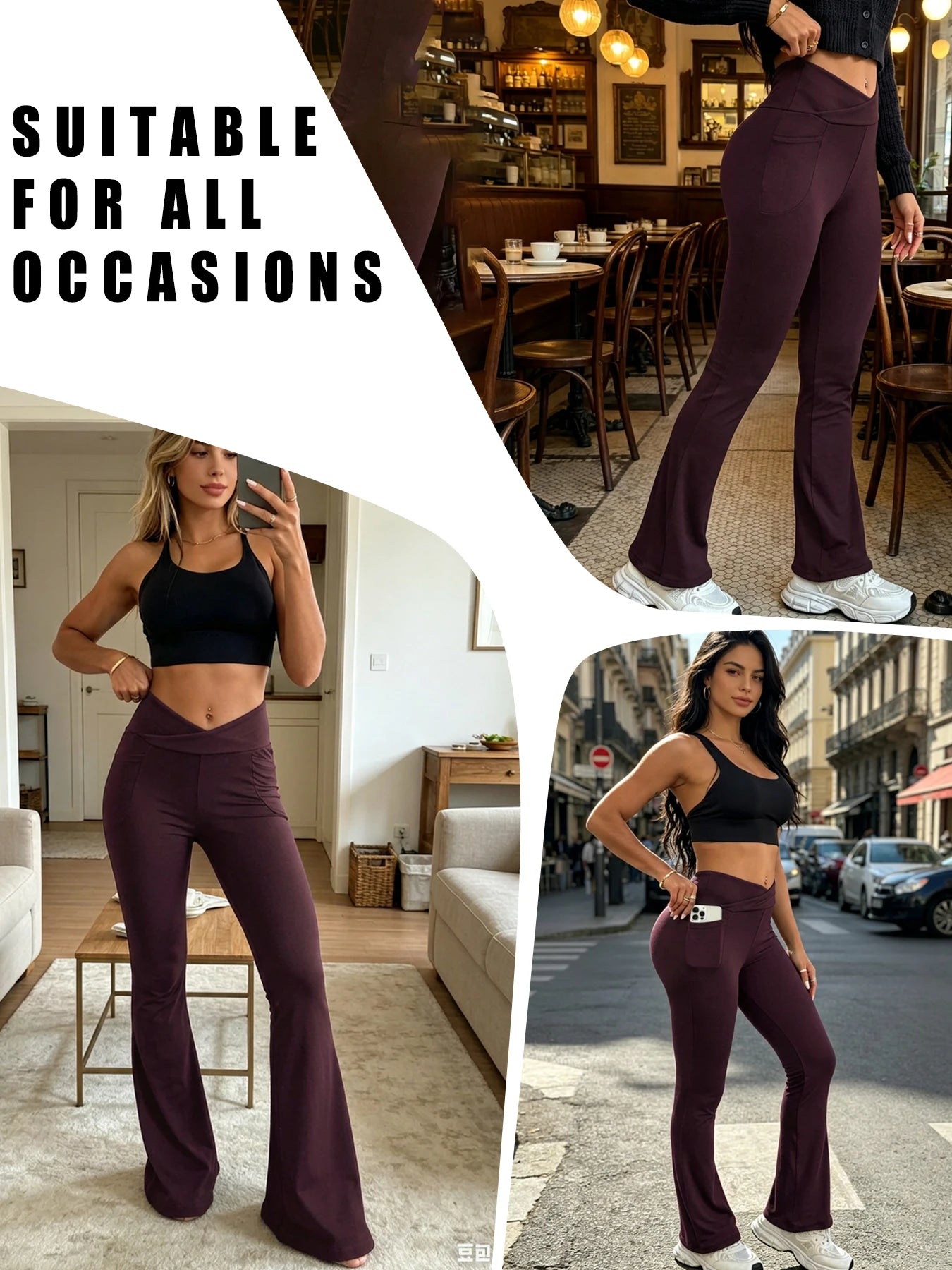 Super Soft Crossover Leggings Women High Waisted Flare with Pockets Tummy Control Yoga Pants