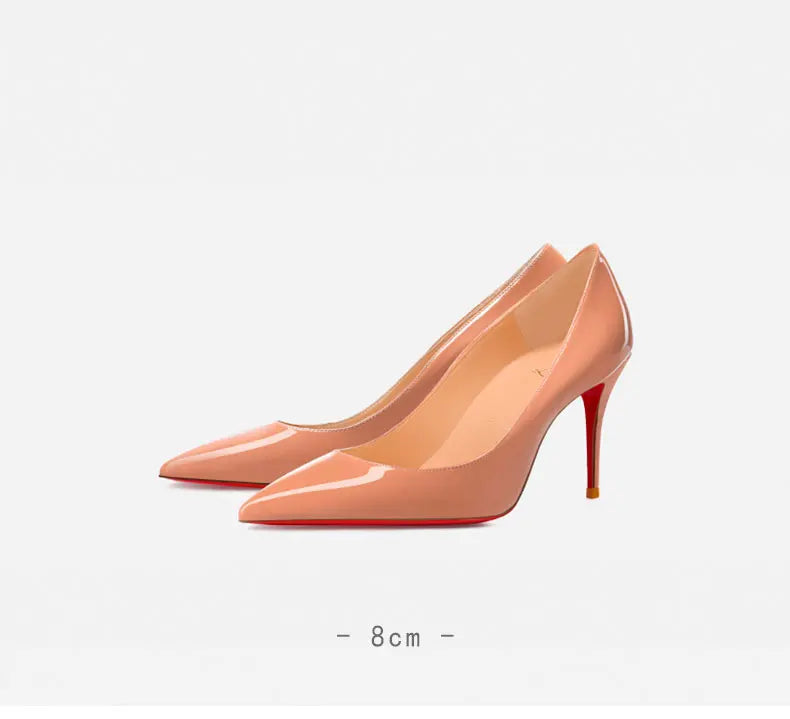 Women Heels Naked Color Women's Elegant High Heel Luxury Black Shoes Woman 2026 Red Shiny Bottoms Pointed Toe Party Ladies Women