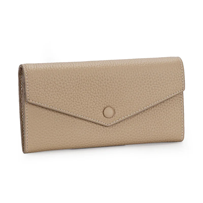 Ladies Genuine Leather Long Wallet Women's Large Capacity Clutch Wallet Envelope Multifunctional Mobile Phone Wallet Purse