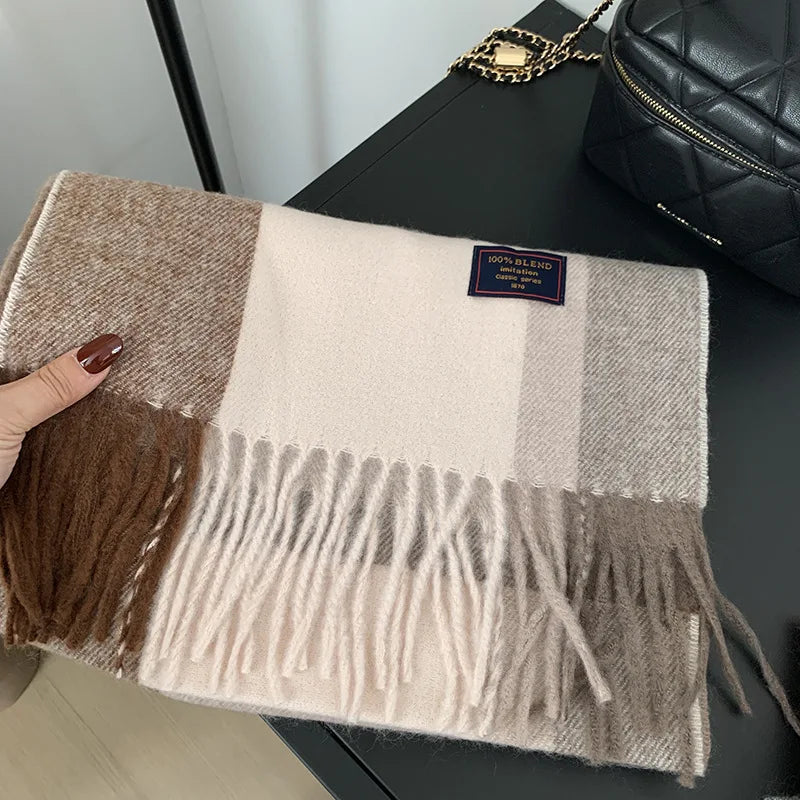 Faux Cashmere Plaid Scarf British Classic Style Light Luxury Unisex Warm Winter Autumn Neck Wrap for Couple