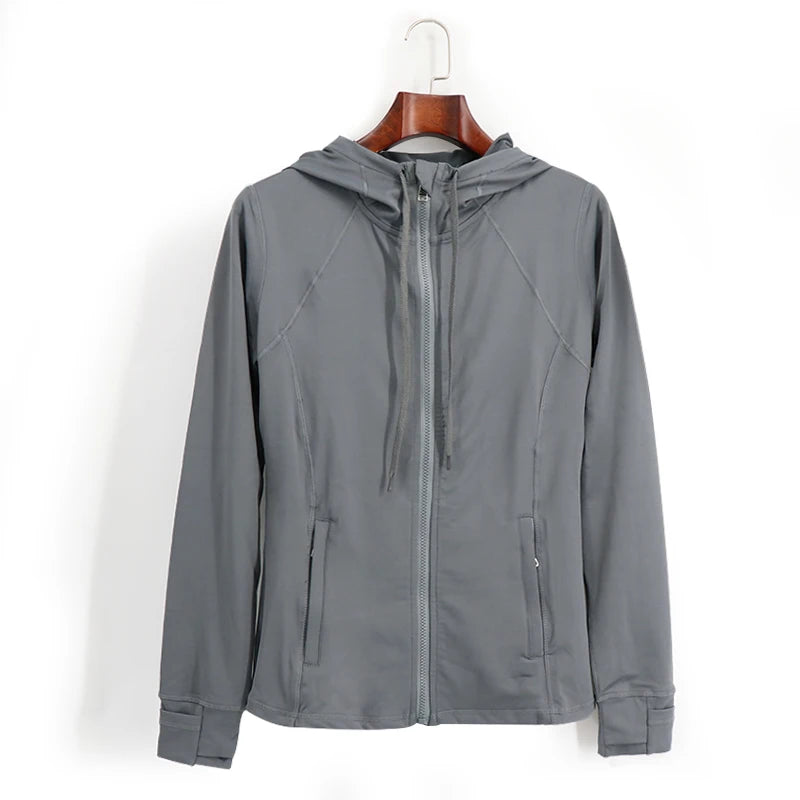 Autumn Winter Sport Jacket Women Quick Dry Fitness Gym Jacket Windbreaker Running Hoodies Long Sleeve Yoga Shirts Top Sportswear