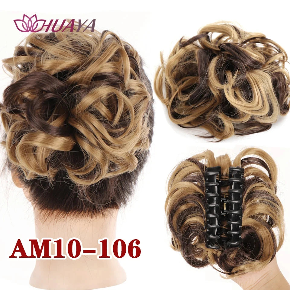 HUAYA Synthetic Messy Curly Claw Hair Bun Chignon Hair Extensions Scrunchy Fake False Hair With Tail for Women Hairpieces