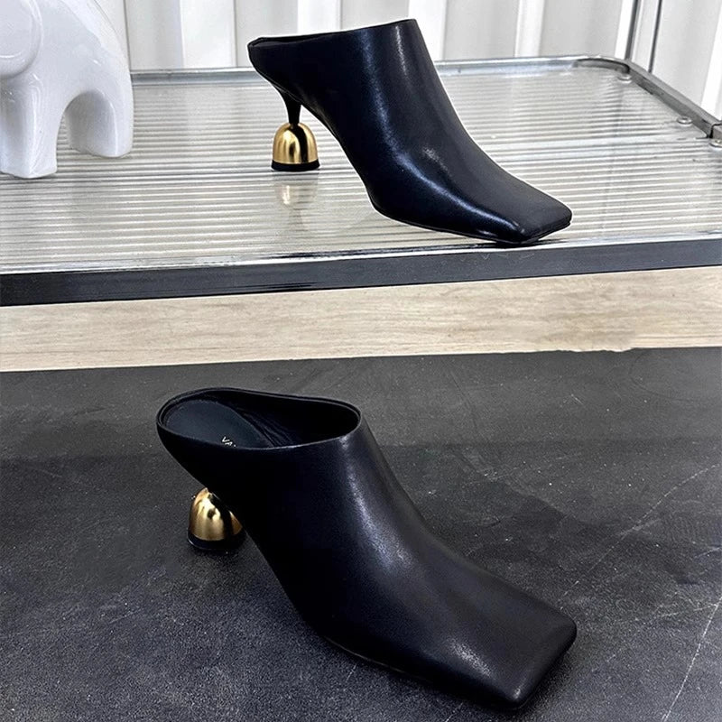 White Sheepskin Square Head Women's Slipper Baotou Textured Elegant Commuter Casual Simple Sense of Classic Wine Glass Heels New
