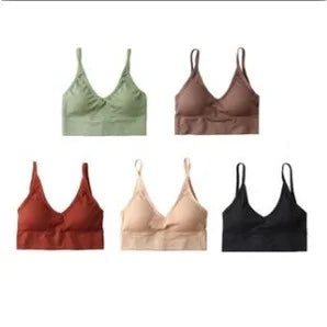 5-Piece Set of Sports Seamless Bras, Comfortable Wire-Free Bras, V-Neck Bandeau Spaghetti Strap Bras, Push-Up Bras / Underwear /