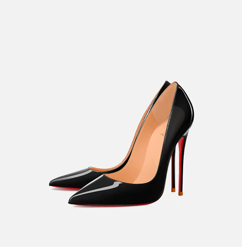 Women Heels Naked Color Women's Elegant High Heel Luxury Black Shoes Woman 2026 Red Shiny Bottoms Pointed Toe Party Ladies Women