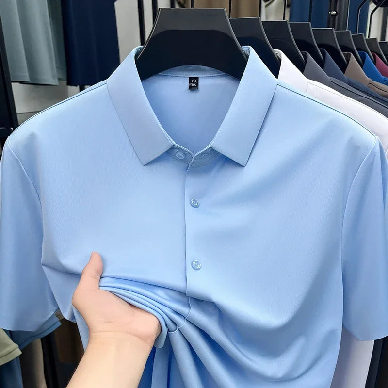 Mens Summer Business Short Sleeved Shirt Seamless Construction High Stretch Easy Care for AllDay Comfort