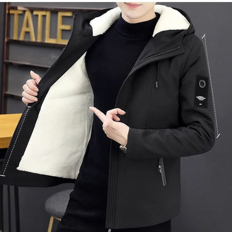 New Trench Coat Men's Solid Color Hooded Jacket Young and Middle-Aged Korean Style Slim Fit Jacket Casual Long Tops Parkas Coats