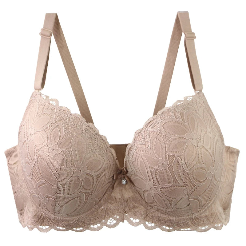 New Sexy Floral Lace Kint Underwire Push Up Bras Padded Bow Thin Mold CDE Cup Underwear For Women Plus Size Breathable Lingerie
