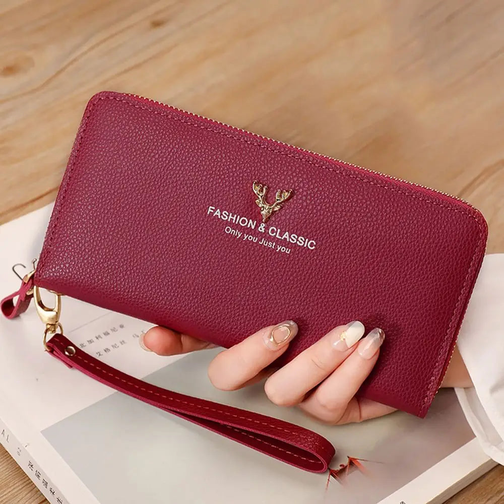 Fashion Zipper Long Wallet Large Capacity Leather Card Bag Long Purse Women