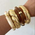 4 Pcs Exaggeration Irregular Geometric Wide Metal Bangles Women Acrylic Punk Chunky Cuff Elasticity Bracelets Minimalist Jewelry