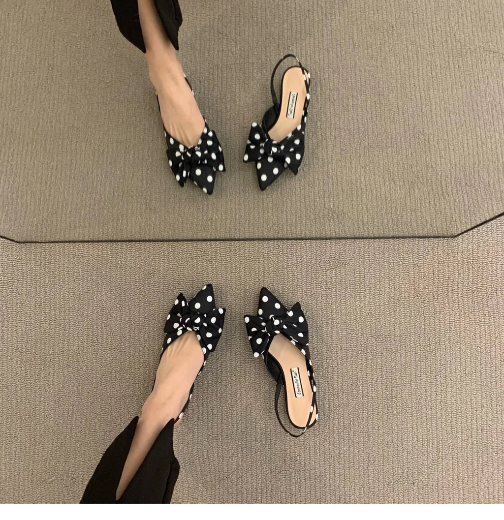 Bow Sandals Women 2026 Summer Pointed Low Heel Sandals Women Fashion Baotou Thin Strap Sandals High Heels Sandalias De Mujer