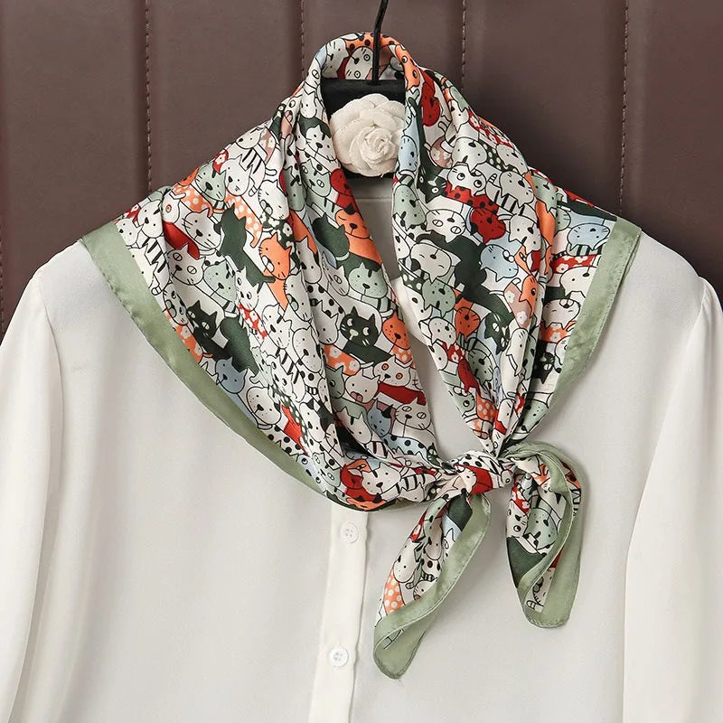 2025 Luxury 70cm Silk Square Scarf Women Print Satin Neck Tie Female Hair Wrist Bandana Headkerchief Shawl Wrap Hijab Echarpe