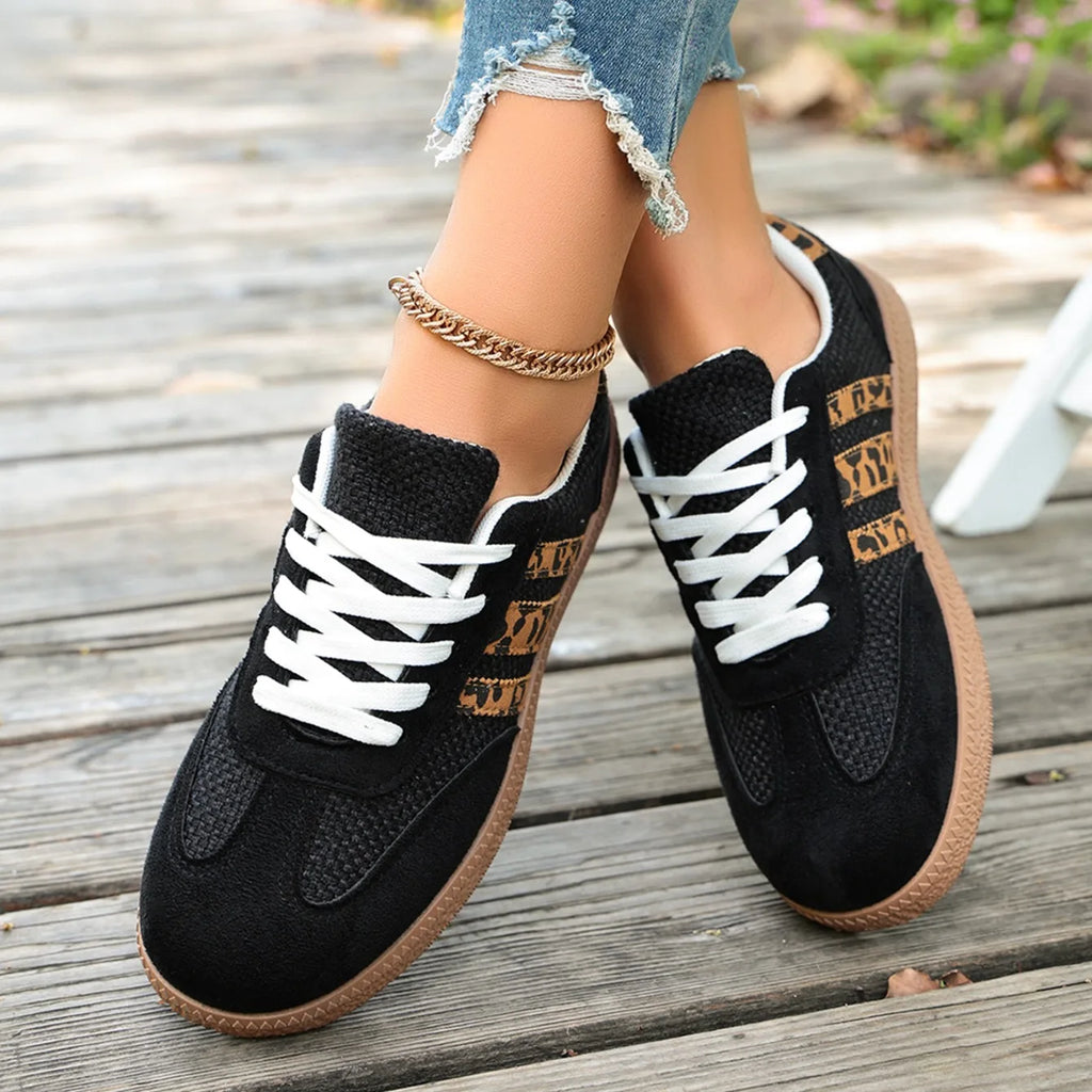 Women Sneakers 2026 New Fashion Leopard Striped Designer Shoes Lace Up Soft Soled Loafers Casual Comfortable Female Sneakers