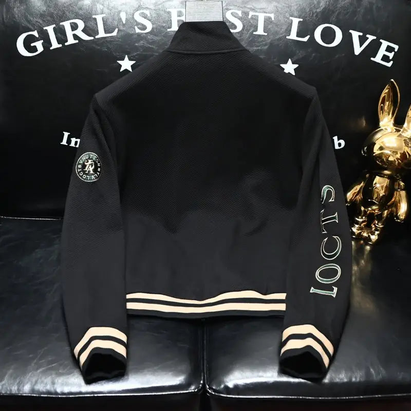 Autumn new stand up collar zipper embroidered fashionable men's handsome high-end multifunctional embroidered jacket