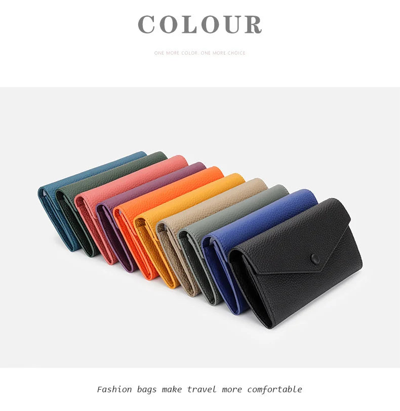 Ladies Genuine Leather Long Wallet Women's Large Capacity Clutch Wallet Envelope Multifunctional Mobile Phone Wallet Purse
