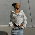 Street Women's Solid Hooded Sweatshirt Jacket Slim Long Sleeved Zipper Waist Cinching Cropped Jackets 2026 Autumn Lady Suits New
