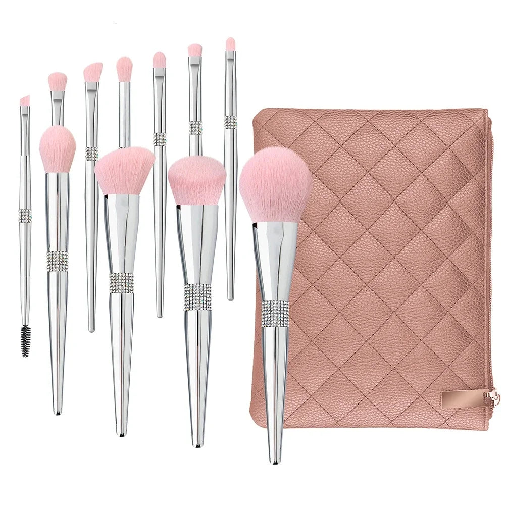 LOYBJ 10pcs Diamond Makeup Brushes Set Cosmetics Blending Tool Powder Foundation Blush Highlight Eyeshadow Eyebrow Eyelash Brush