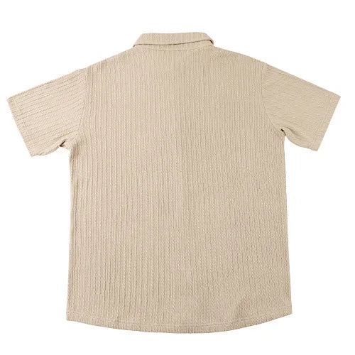 European and American Men's Casual Jacquard Shirt Men's Summer Solid Color Lapel Breathable Men's Short-Sleeved Shirt Top