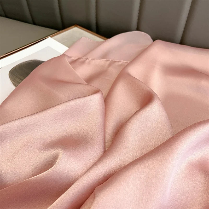 2024 Luxury Brand Silk Scarf for Women Large Shawl Wrap Headband Solid Design Hijab Beach Stoles Female Foulard Echarpe Bandana