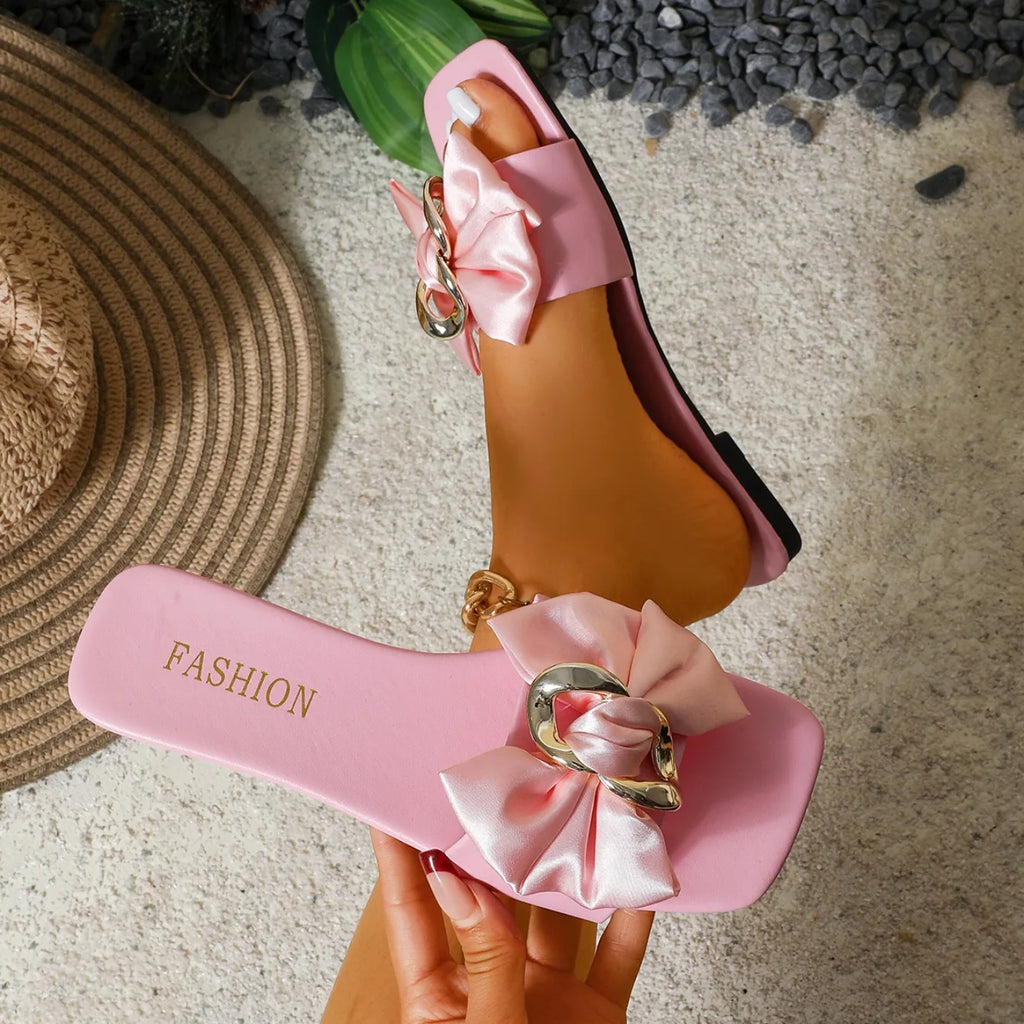 Women Slippers Summer Fashion Bow Slippers Casual Designer Sandals Flat Large Size Trend Women Shoes Lightweight Slides Women