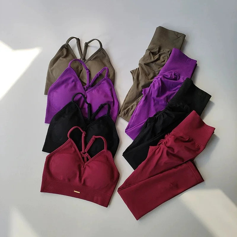 Seamless Yoga Set Padded Push Up Bra High Waist Butt Lift Leggings Breathable Gym Workout Suit
