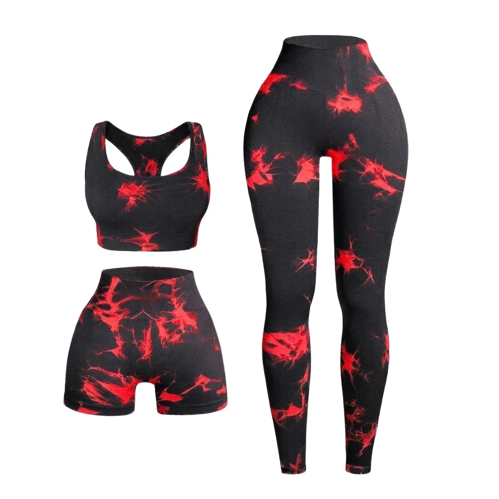 Body Contouring 3 Piece Seamless Yoga Set V-Shape High Waist Leggings Tiger Stripe Sports Bra and Shorts Fitness Wear