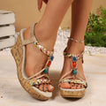 Woman Leather Summer Fashion Wedge Female Large Size Mid-heeled Platform Black New Comfortable Retro Sandals for Women