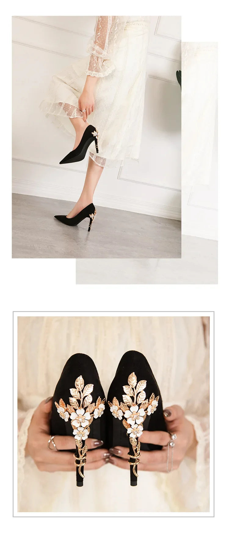High End Metal Flower High Heels New European American Fashion Luxury Sexy Pointed Women's Shoes Banquet Party Casual Shoes