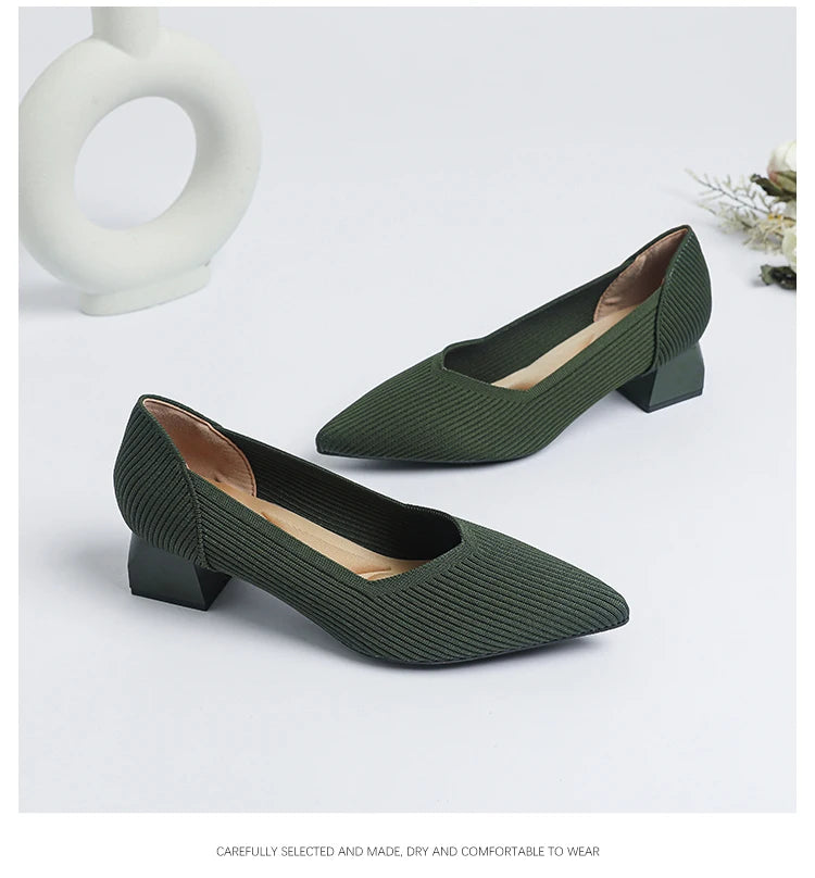 2026 New Women's High Heels Large 42/43 Fashion Pointed Anti slip Rubber Bottom Knitted Breathable Shoes