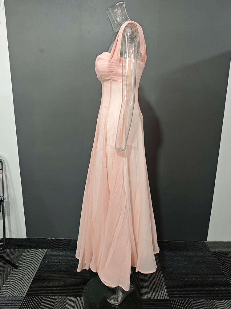 DEAT Elegant Dress Strapless Gauze High Waist Pleated A-line Big Swing Women's Evening Party Dresses 2026 Spring New 35Z2614